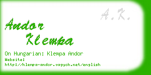 andor klempa business card